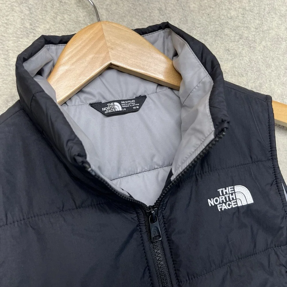 The‎ North Face Girls Black Puffer Vest Size M 10/12 Full Zip